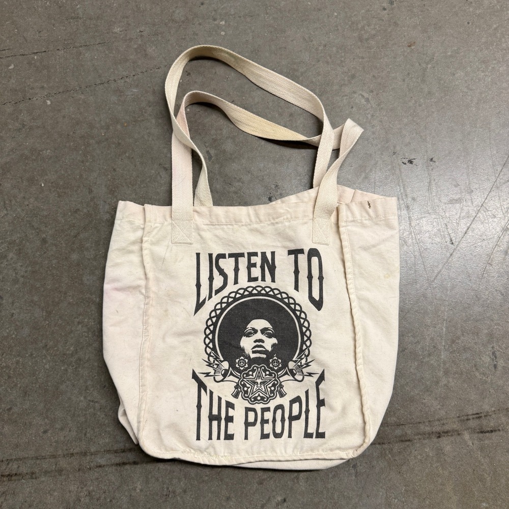 Listen To‎ The People Graphic Canvas Tote Bag Cream Cotton Reusable Shopper